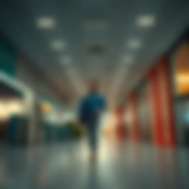 A person walking away from an office building after lunch, looking relaxed and carefree.