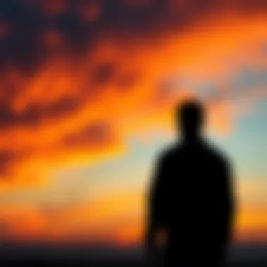 Person looking out at a sunset A person standing alone, gazing at a sunset, reflecting on struggles with addiction and hope for recovery.