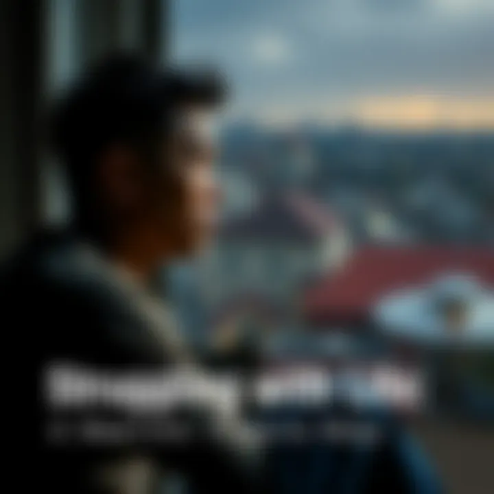 Person looking out a window A person sitting by a window with a sad expression, reflecting on their life challenges and longing for hope.