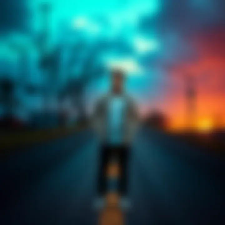 A person on a journey of recovery A 33-year-old individual standing at a crossroads, looking determined with a hopeful expression, symbolizing recovery from past addictions.