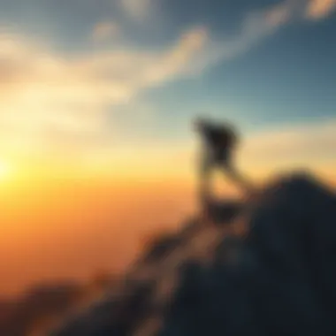 A determined individual climbing a steep hill, symbolizing resilience and overcoming obstacles.