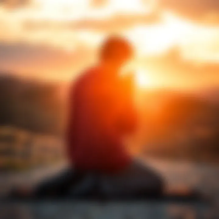A person kneeling in prayer with hands clasped, reflecting on their beliefs in a peaceful setting.