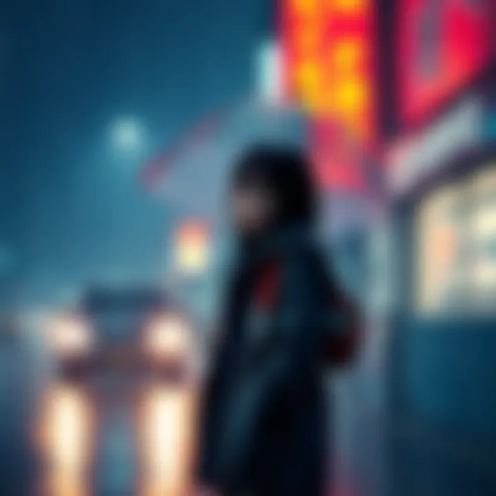 A person standing in the rain A person with a sad expression standing alone under an umbrella in the rain, symbolizing loss and resilience.