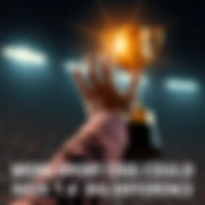 A person stretching their hand toward a trophy, symbolizing the pursuit of success through effort.
