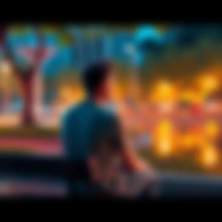 Person Reflecting A person sitting on a bench, looking thoughtful while gazing at the park, symbolizing reflection and perception.