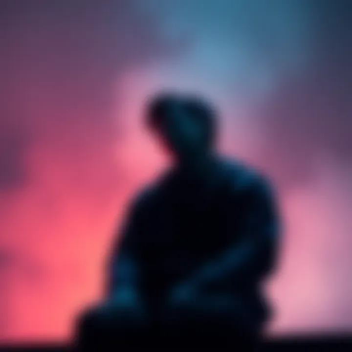 A person sitting alone, contemplating emotions with a thoughtful expression, surrounded by soft lighting and calming colors.