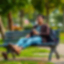 Individual sitting on a park bench, looking thoughtful while holding a coffee cup and wearing casual clothes, symbolizing reflection and recovery from gambling addiction.