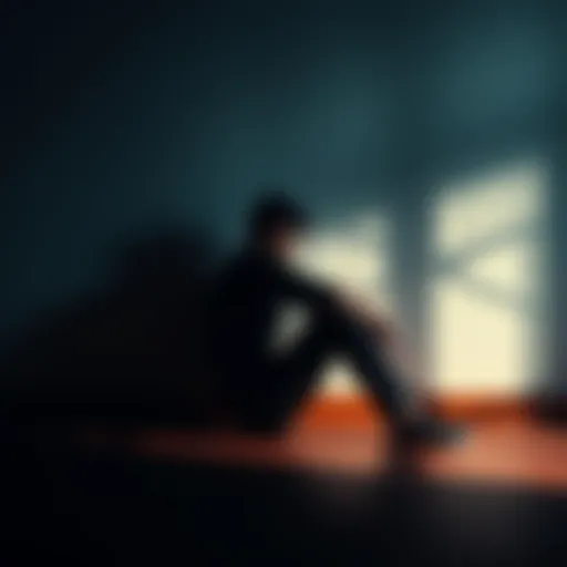 A person sitting alone, looking thoughtful, with shadows around them representing the struggle of addiction and relapses.