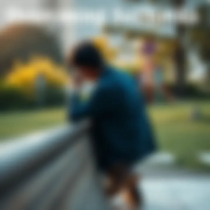 A person sitting on a bench, looking thoughtful as they contemplate life challenges and setbacks, surrounded by nature.