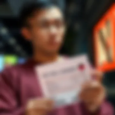 Individual looking contemplative while holding a donation receipt, expressing mixed emotions about their spontaneous contribution.