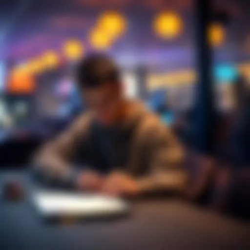A young adult sitting at a table with a notepad, reflecting on their decision to quit gambling, symbolizing a new beginning.