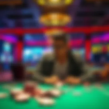 Individual sitting alone at a table, looking thoughtful with gambling chips scattered around, symbolizing regrets after cashing out.