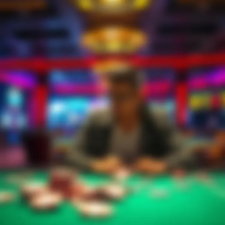 Person reflecting on gambling decisions Individual sitting alone at a table, looking thoughtful with gambling chips scattered around, symbolizing regrets after cashing out.