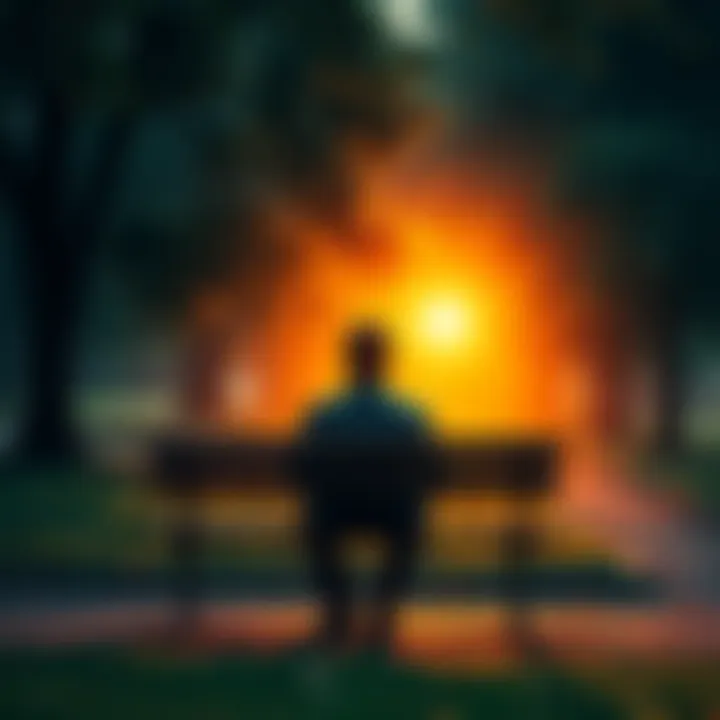 A person sitting alone on a bench, looking thoughtful while surrounded by trees, symbolizing reflection and personal growth.