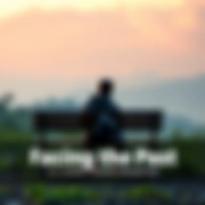 Individual sitting alone on a bench, looking contemplative while surrounded by nature, symbolizing the journey of facing and confronting memories.