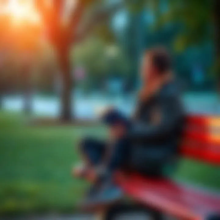 Individual sitting on a park bench, looking thoughtful while holding a journal, symbolizing personal growth after overcoming gambling addiction.