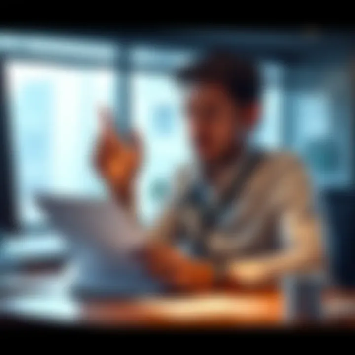 A person sitting at a desk with a concerned expression, looking at a financial document while holding their head in hand, symbolizing self-doubt after a financial win.