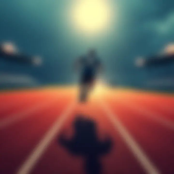 A determined individual running on a track, aiming for a distant finish line with a clear 13k sign ahead.