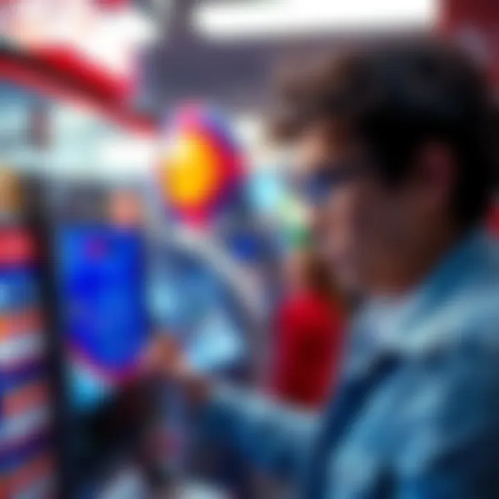 Person scanning a scratch-off ticket A person holding a scratch-off ticket up to a scanning machine with a confused expression