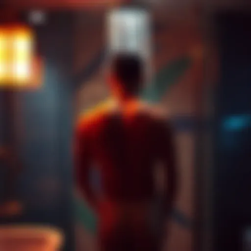 A person stands in a bathroom with water running, preparing for a night at the casino, looking energized and fresh.