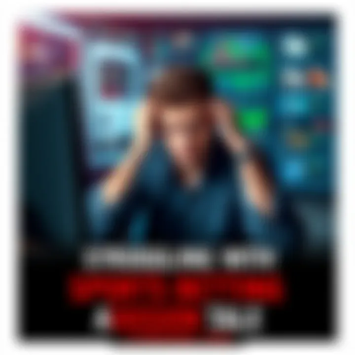 Person sitting at a computer looking frustrated Individual showing despair while surrounded by sports betting websites on the screen