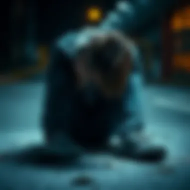 A person looks distressed, sitting on the ground with their head down, symbolizing the struggle with addiction and the desire to break free.