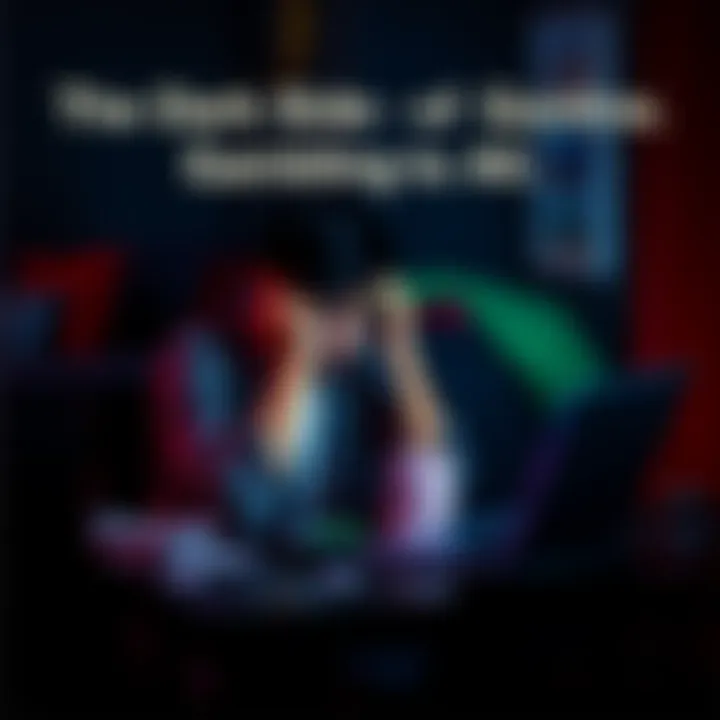 Individual sitting at a table with bills and a laptop, looking worried and stressed about online gambling losses.