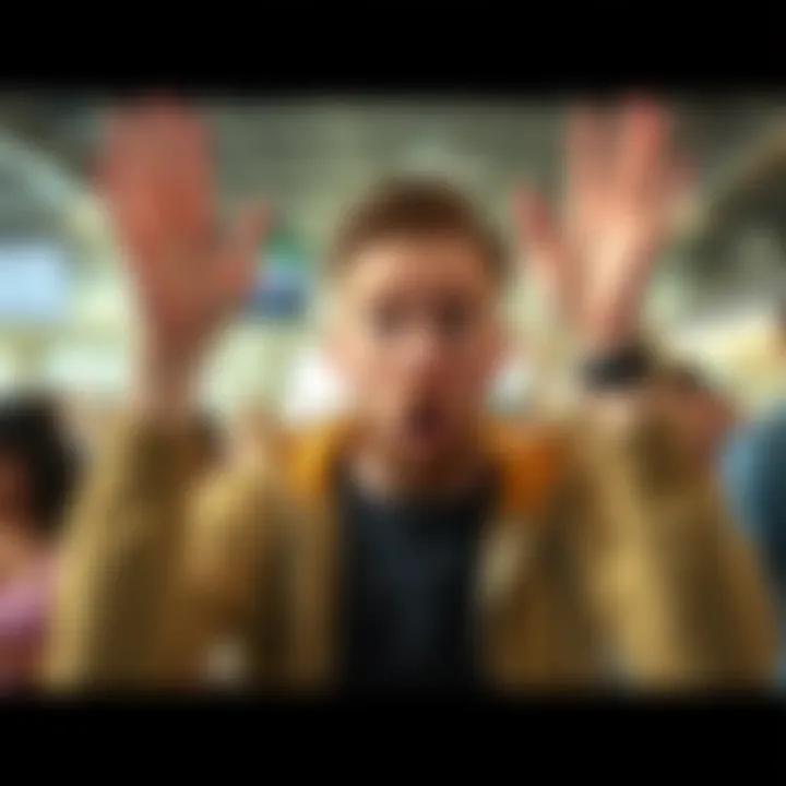 A person with a surprised expression, hands raised in disbelief, in a casual setting, reflecting the phrase 'Aw man'.