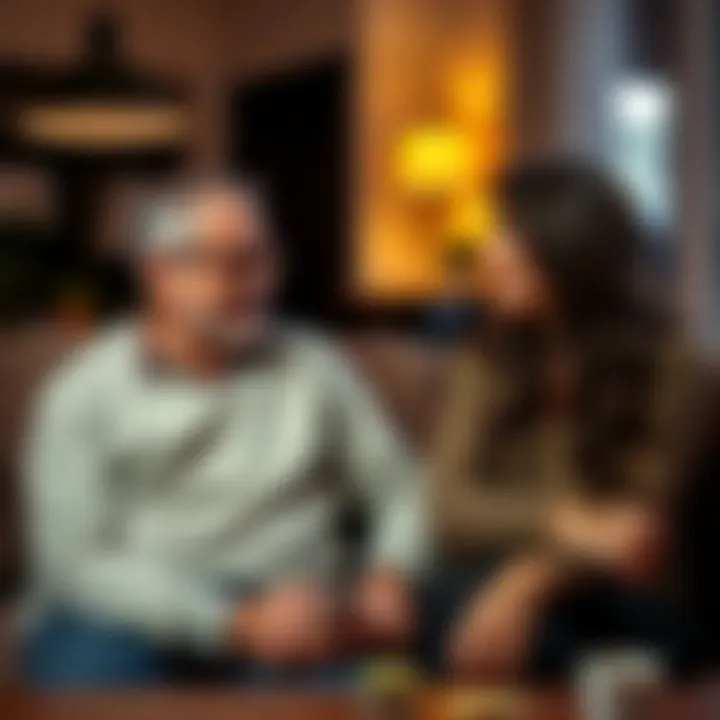 Person talking about gambling issues A person sitting in a cozy living room sharing their gambling struggles with a friend, both showing supportive expressions.