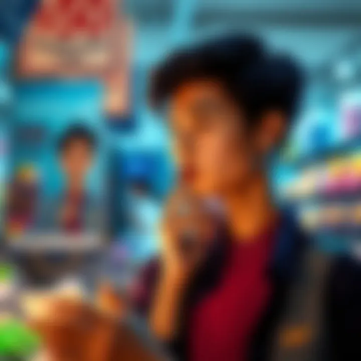 A person looking at a product with a thoughtful expression, considering whether to buy it for $50