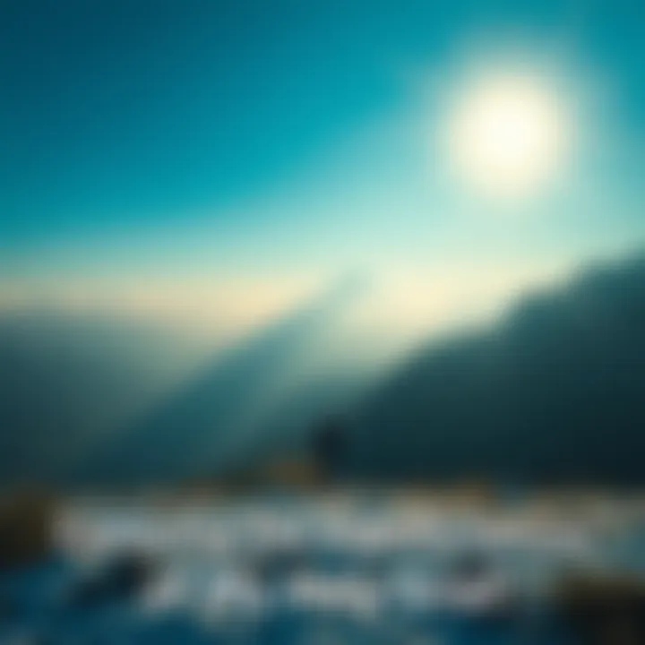 Symbolic Representation of Personal Aspirations A serene landscape featuring a lone person gazing at a distant mountain, symbolizing the pursuit of personal goals and dreams, with soft sunlight illuminating the scene.