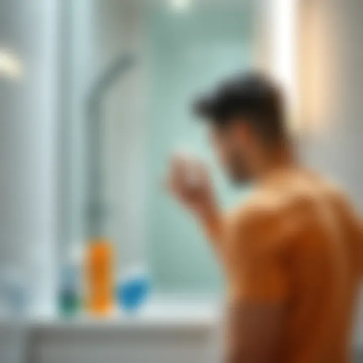 Personal Hygiene Trends 2026 A person applying deodorant in a fresh and bright bathroom. Sweat management products are displayed nearby.