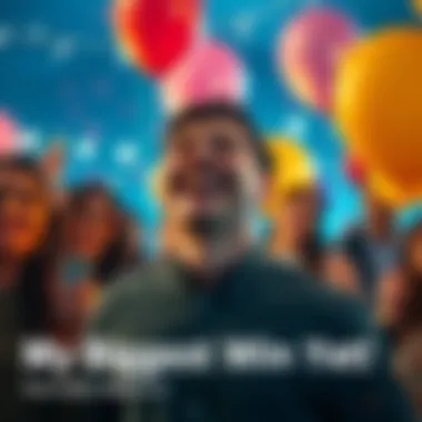 A person joyfully celebrating a significant achievement with tears of happiness and a smile, surrounded by friends and balloons, reflecting a thrilling milestone.