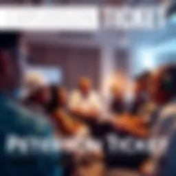 People discussing the effects of the Peterson ticket on politics in a community meeting.