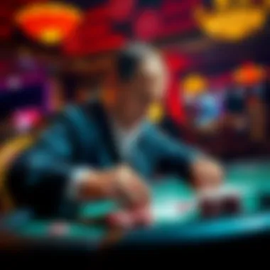 Phil Helmuth focused at a poker table, surrounded by cards and chips, showing his strategy during a game.