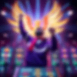 A player celebrating a big win on the Phoenix Links slot machine, surrounded by bright lights and colorful graphics.