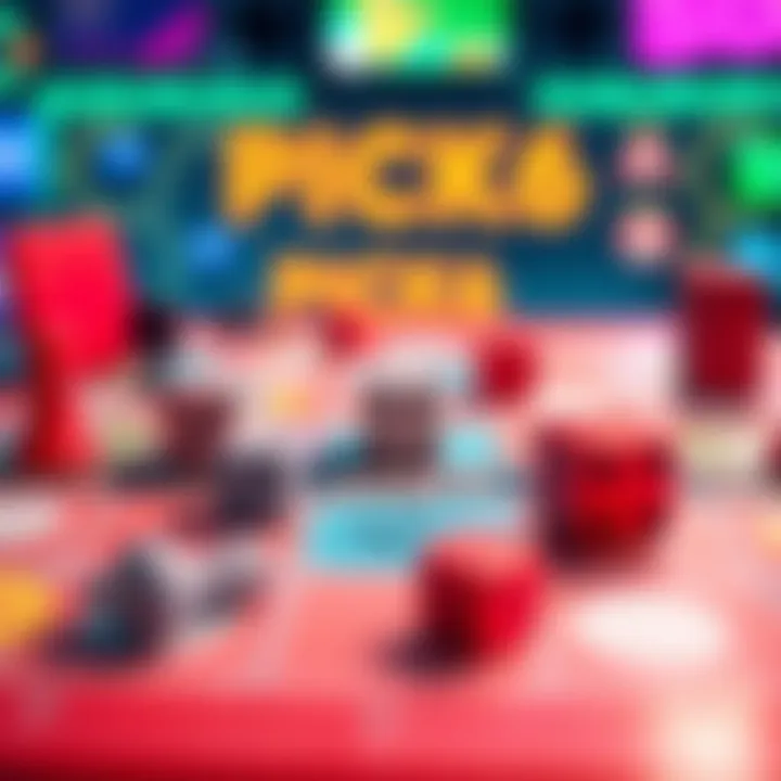 Pick6 Game Board A colorful Pick6 game board with dice and player pieces ready for action