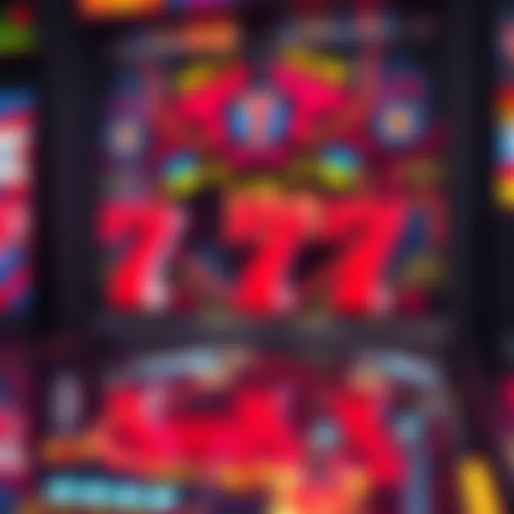 Close-up of a pinball machine with three red double 7's in a winning combination