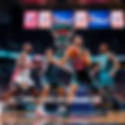 Detroit Pistons and Charlotte Hornets players on the court during a tense game, showcasing strong defensive plays