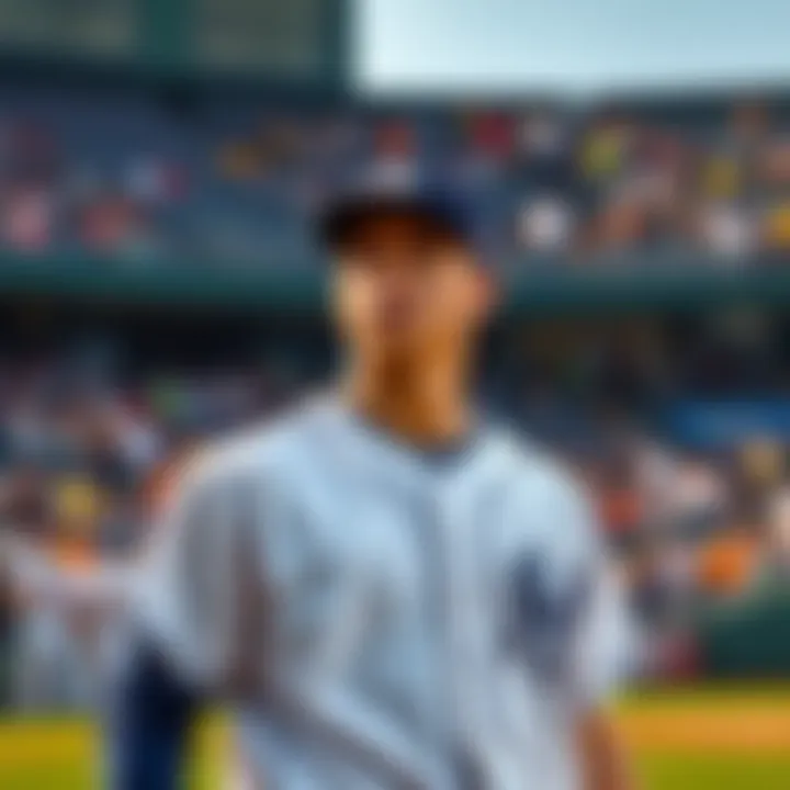 A pitcher looking uncertain on the mound, with a concerned expression, as fans watch in the background. The scene captures the tension of a crucial game.