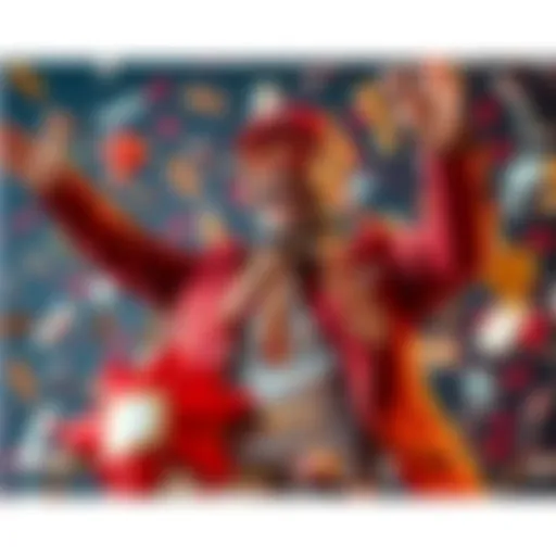 Individual joyfully celebrating after receiving a Platinum III bonus, surrounded by symbols of success like cash and awards.