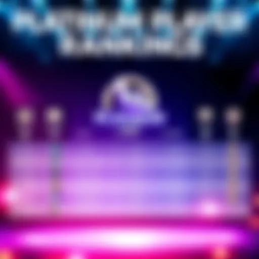 A vibrant graphic showing a leaderboard with players ranked Platinum 4 and above, highlighting the Top Monthly title, along with icons representing achievements.