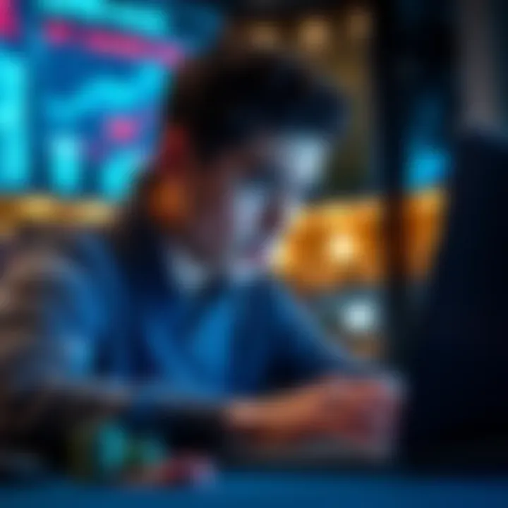 A person checking their GGpoker statistics on a laptop, looking concerned about rake and win rate.