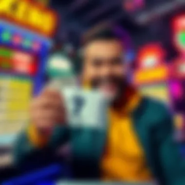 A happy player holding a winning Keno ticket and cash, celebrating their $1000 win.