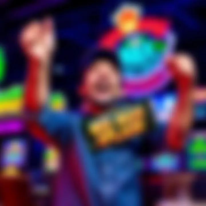 A player joyfully celebrating a max win on Big Bass Splash slot game, holding a winning ticket with colorful game graphics in the background.