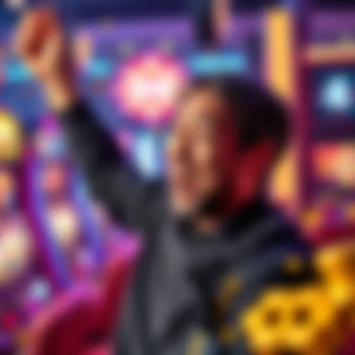 Player Celebrating Big Win A player celebrates a significant 100x win after hitting four scatters during spins at a slot machine, looking thrilled with excitement.