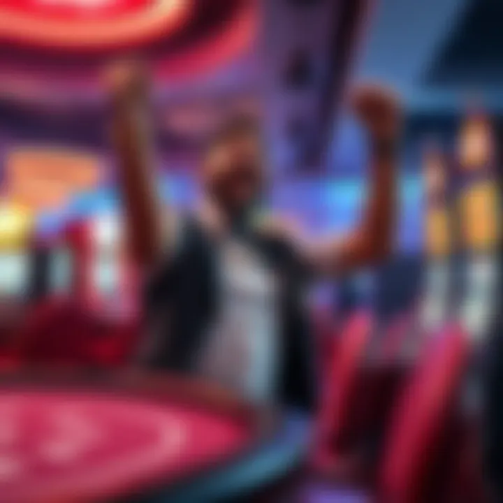 A player celebrating after winning over $5000 at a blackjack table and a slot machine game, showing excitement and joy.