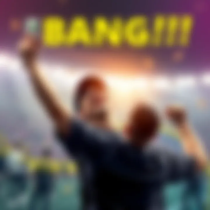 A person joyfully celebrating after winning cash from betting, holding a ticket with a $5 entry in one hand and raising the other hand in victory, ready for playoffs.