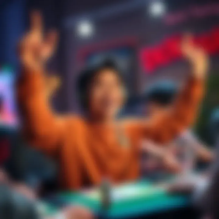 A joyful gamer with a big smile, celebrating a recent victory in the Densho base game.