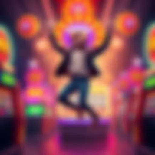 A player jumps in excitement after winning a $1,000 jackpot on Pookie Plinko, surrounded by bright lights and colorful game graphics.